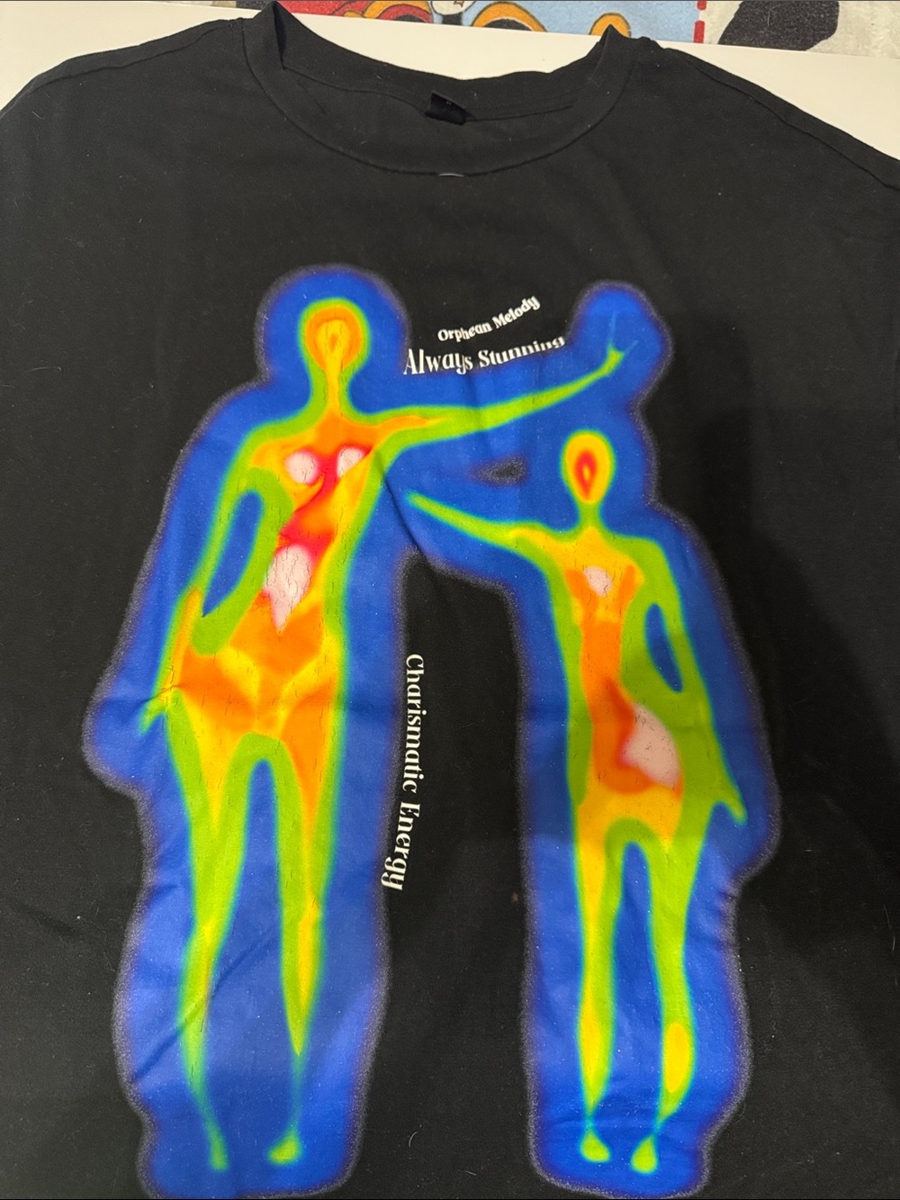 SHEIN Black Short Sleeve Tee with Neon Heatmap Figures
